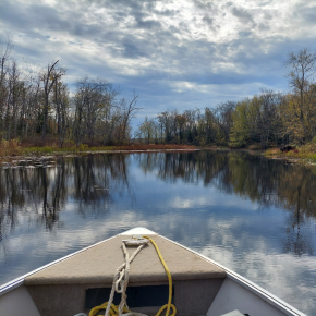 A boat on Lake Dalrymple in the fall